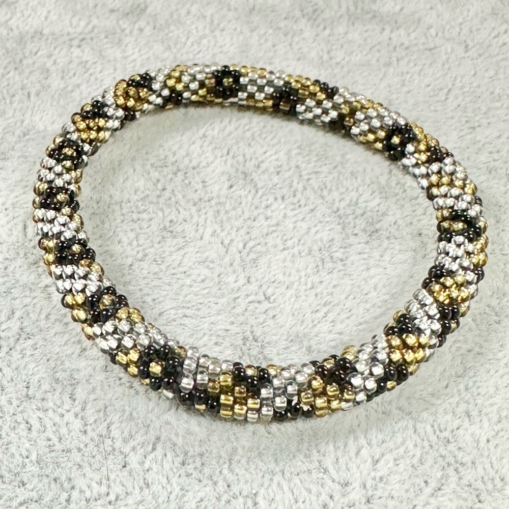 Gold Silver Black Seed Bead Roll Over Bracelets - Picture 2 of 3